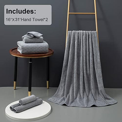 Ycosy 2 Pack Hand Towels Set 16"x31",Grey Towel Set for Bathroom,Quick Dry Thick and Highly Absorbent Hand Towel,Ultra Soft Microfibers Premium Towel Set for Bathroom Hotel,Spa,Gym