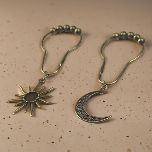 Celestial Shower Curtain Hooks 12 Pack of Sun and Moon Decor Theme Comes with a Bronze Shower Curtain Hooks for Celestial Boho Goth Witchy Shower Curtain (12)