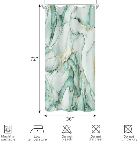 Mint Green Marble Shower Curtain Modern Abstract Luxury Gold Ink Texture Ombre Watercolor Bathroom Curtain Set with Hooks Soft and Lightweight Waterproof Fabric Machine Washable 36" Wx72 L