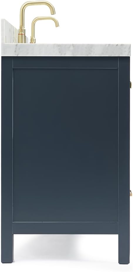 ARIEL Cambridge 72-inch Bathroom Vanity with Sink,Solid Wood, 2-inch Italian Carrara Marble Countertop, Double Oval Porcelain Sink, 4 Soft Closing Doors, 6 Dovetail Drawers, Midnight Blue