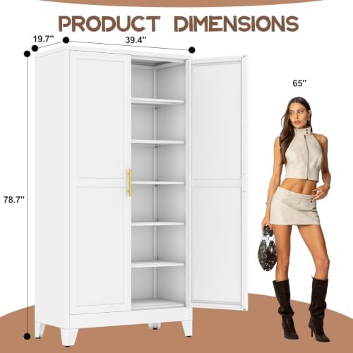 winiowa 78.7" Tall Metal Pantry Cabinet, Kitchen Storage Organizer, White