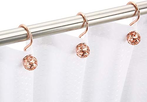 CHICTIE Rose Gold Shower Curtain Hooks Rings,Set of 12 Decorative Shower Curtain Hooks,Metal Rustproof Shower Rings for Bathroom