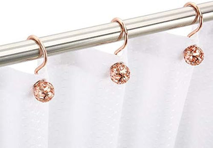 CHICTIE Rose Gold Shower Curtain Hooks Rings,Set of 12 Decorative Shower Curtain Hooks,Metal Rustproof Shower Rings for Bathroom