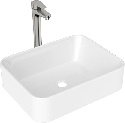Lordear Vessel Sink With Faucet Combo 19"x15" Rectangular Bathroom Vessel Sink Faucet Combo Modern Rectangle Above Counter White Porcelain Ceramic Vessel Vanity Sink