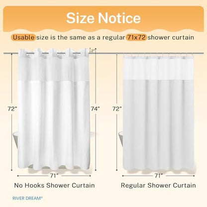 River Dream Heavyweight No Hooks Required Dotted Waffle Weave Shower Curtain with Snap in Liner，Bathroom Curtains Shower Set - 71W x 74H,Hotel Grade,Spa Like Bath Curtain,White (Pack of 10)