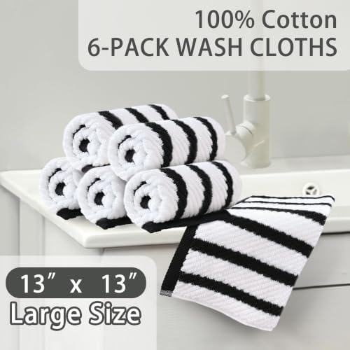 VOOVA & MOVAS Wash Cloths 4PC, 100% Cotton, 13x13 in, Black White
