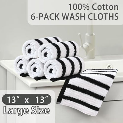 VOOVA & MOVAS Wash Cloths 4PC, 100% Cotton, 13x13 in, Black White