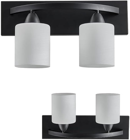 Hollywood Style Modern Wall Mount Lighting, Bathroom Vanity Light Bar, Interior Fixtures with Modern Glass Shade, Lights Over the Mirror (Matte Black, 2-Lights)