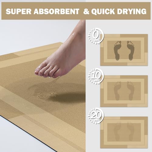 YDKGL Non Slip Bath Mat Thin Bathroom Rugs Fit Under Door Brown 20"x 32"