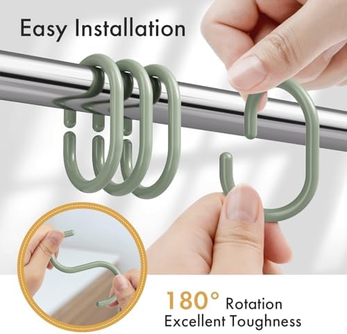 Amazer Shower Curtain Hooks Rings, 24 Pcs Shower Curtain Rings, Plastic Shower Curtain Hooks for Bathroom Shower Rod, Sage Green Shower Hooks for Shower Curtain