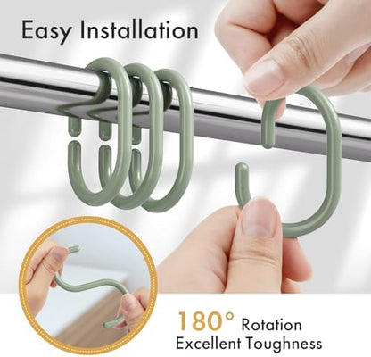 Amazer Shower Curtain Hooks Rings, 24 Pcs Shower Curtain Rings, Plastic Shower Curtain Hooks for Bathroom Shower Rod, Sage Green Shower Hooks for Shower Curtain