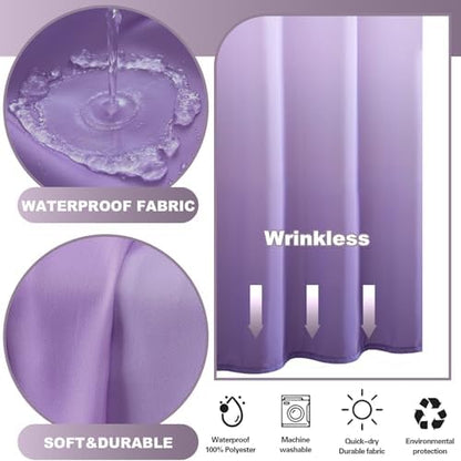 No Hook Shower Curtain and Liner Set for Bathroom, Ombre Purple, 71" x 74"