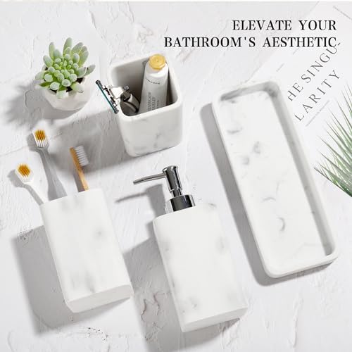 YMXYJM Bathroom Accessories Set, 4 Piece Toothbrush Holder Set Marble White