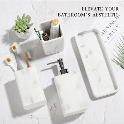 YMXYJM Bathroom Accessories Set, 4 Piece Toothbrush Holder Set Marble White