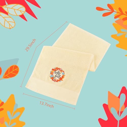 Quera 2 Pack Fall Hand Towels Autumn Blue Pumpkin Thanksgiving Embroidered Premium Luxury Decor Hello Fall Bathroom Decorative Dish Set for Drying Cleaning, Cooking 13.7 "x 29.5"
