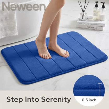 Neween Bathroom Rugs Set 2 Piece, Absorbent Memory Foam Bath Mat, Blue