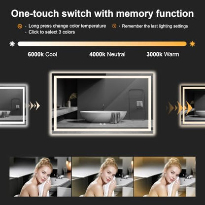30x40 LED Bathroom Mirror with Lights, Lighted Vanity Mirror for Wall
