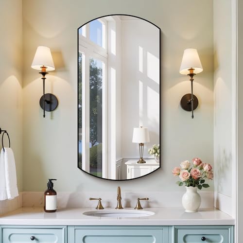 COFENY Bathroom Mirror, 20x40 Inch Black Oval Wall Mounted Mirror with Thin Metal Frame, Modern Bathroom Vanity Mirrors for Over Sink, Entryway, Living Room, Bedroom