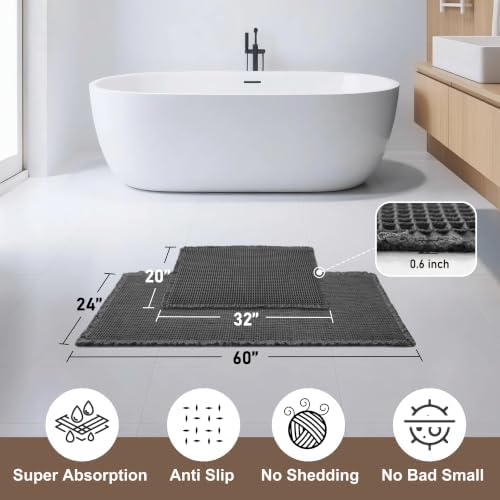 JIUZHEN Set of 2 Waffle Bath Mats Boho Bathroom Runner Rug 20"x32"+24"x60"