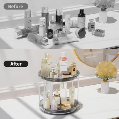 Rotating Makeup Organizer, Perfume Skincare Holder, 2 Tier 9 Inch, Gray