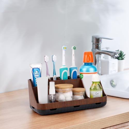 GFWARE Wood Toothbrush Holders for Bathroom Organizer with Drain Holes