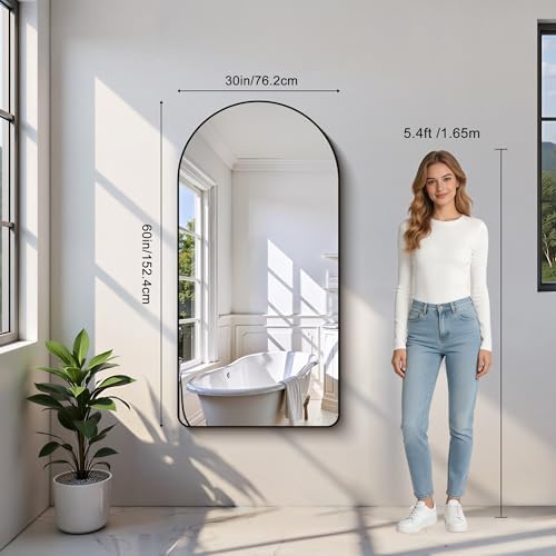 Arched Bathroom Mirror, 60"x30" Black Arched Mirror for Bathroom, Wall Mounted Mirror, Black Vanity Wall Mirror w/Metal Frame for Bedroom, Entryway, Living Room, Vertically Hanging