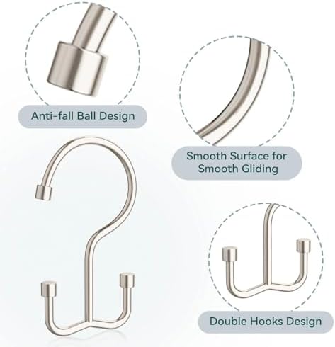 Goowin Shower Curtain Hooks, Shower Curtain Rings, Metal Shower Curtain Hangers Rust Proof, Double Glide Shower Rings for Curtain, Simple Shower Hooks for Shower Curtain, Nickel, 24 Pack-Cylinders