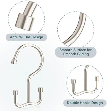 Goowin Shower Curtain Hooks, Shower Curtain Rings, Metal Shower Curtain Hangers Rust Proof, Double Glide Shower Rings for Curtain, Simple Shower Hooks for Shower Curtain, Nickel, 24 Pack-Cylinders