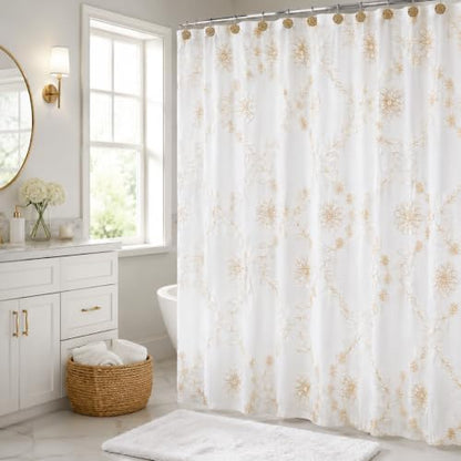 Rose Vine Shower Curtain Fabric Laced Shower Curtain for Bathroom Classic Unique Design Luxury Bathroom Curtain Bathtub Home Decor 72"x70", Beige