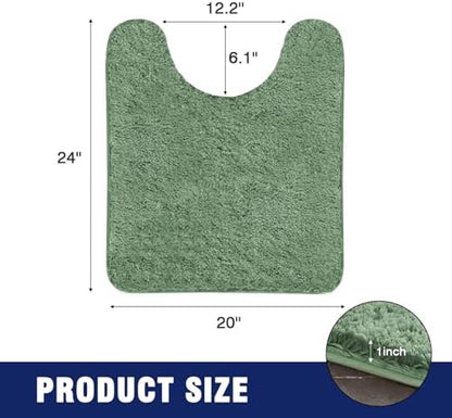 TECHMILLY U Shaped Super Soft Shaggy Bathroom Rugs, Absorbent Thick Non Slip Microfiber Toilet Rugs, Quick Dry Machine Washable Bath Mat for Bathroom Floor, Bathtub and Shower 24"x20" Green