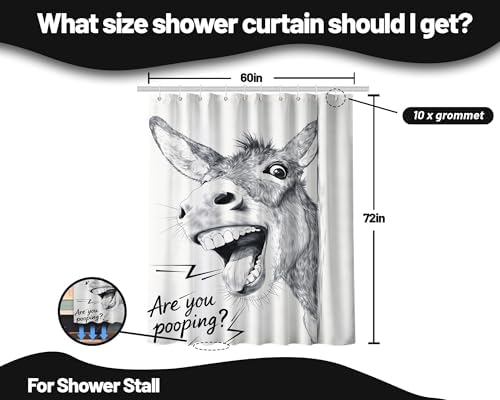 Funny Donkey Shower Curtain are You Pooping Farm Animal, 60x72 Inch