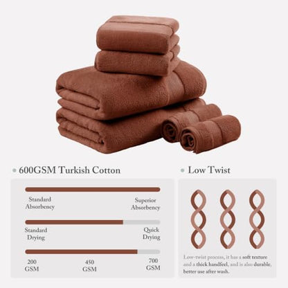 Madison Park 100% Turkish Cotton 600 GSM Bath Towel Set, 6 Piece,Terracotta