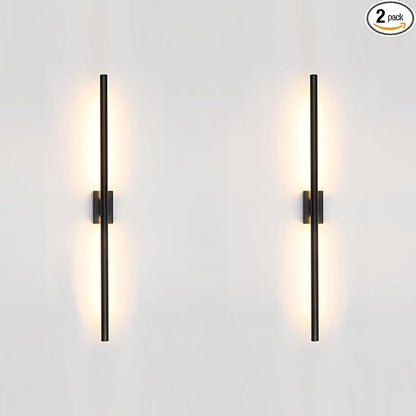 Only Suitable for Small Junction Box Set of 2 Hardwired Dimmable Long Black Tube Wall Sconce Linear Vanity Wall Light for Bathroom Bedroom Living Room Hallway (2 Pack, 32'', Black, Dimmable)