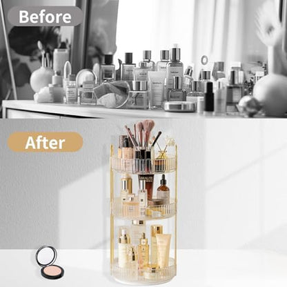 Asayuee 360 Rotating Makeup Organizer,3 Tier Large Capacity Make Up Organizers and Storage,Skincare Perfume Vanity Organizers,Bathroom Cosmetics Storage Organizer Countertop(Clear)