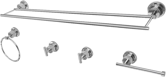 Kingston Brass BAH8213478C Concord 5-Piece 24-Inch Dual Towel Bar Bathroom Accessory Set in Polished Chrome