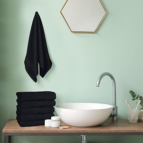 Belizzi Home Ultra Soft 6-Piece Hand Towel Set 16x28-100% Ringspun Cotton - Durable & Highly Absorbent Hand Towels - Ideal for use in Bathroom, Kitchen, Gym, Spa & General Cleaning - Black
