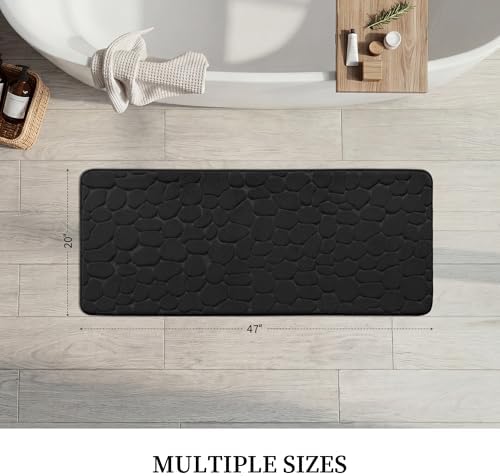 YIHOUSE Memory Foam Runner Rug, Cobblestone Bathroom Runner Rugs Super Water Absorbent Bath Mats for Bathroom Machine Washable Bath Rugs for Hallway Bedroom Laundry Room(20 x 47,Black)