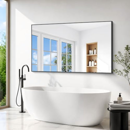 BONEWEI Bathroom Mirror,66x40 inch Large Wall Mirror for Bathroom Wall Mounted Black Rectangle Corner Mirrors,Black Bathroom Mirror for Living Room,Farmhouse,Bedroom Entryway,Horizontal/Vertical