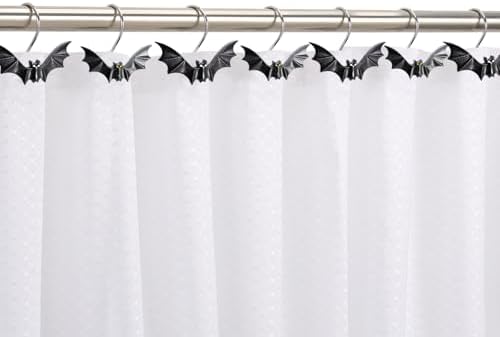 CHICTIE Halloween Shower Curtain Hooks, Cute Bat Decorative Shower Rings for Shower Curtains Rods,Set of 12 Black Shower Hooks Hangers Rust-Resistant Babys Girls Room Bathroom