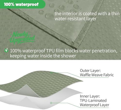 No Hook Waffle Shower Curtain, No Liner Needed, 71x74 Inch, Sage Green