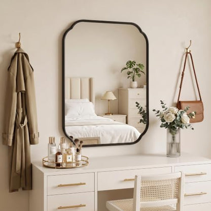 24"x18" Black Scalloped Mirror for Bathroom, Rust-Proof Metal Frame