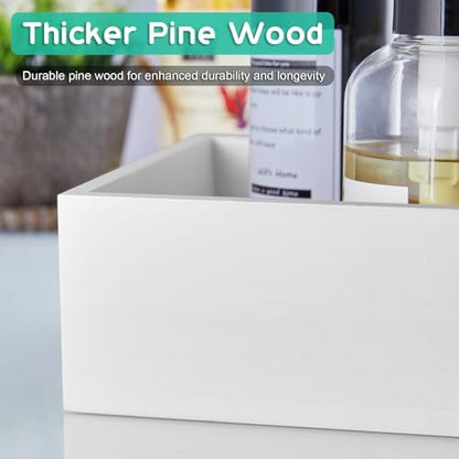 ALELION White Bathroom Basket - Wooden Toilet Tank Paper Basket with Handle for Organizing - Back of Toilet Storage Organizer for Bathroom Tank Topper Counter - White Bathroom Decor Box