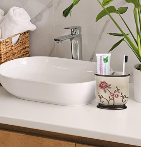 Zahari Home 4pc Larrisa Floral Bathroom Accessories Sets Modern Classic Flower Soap Dispenser, Tumbler, Tooth Brush Holder and Soap Dish Holder Luxury Decor Unique Design Stylish Bathroom Sets