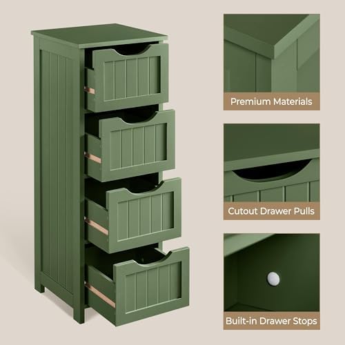 Yaheetech Bathroom Storage Cabinet, 12" W Slim 4-Drawer Design, Green