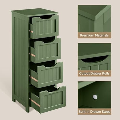 Yaheetech Bathroom Storage Cabinet, 12" W Slim 4-Drawer Design, Green
