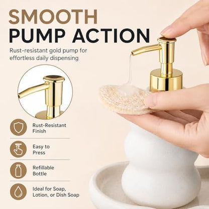 3-Piece Ceramic Bathroom Accessories Set with Sand Point Glaze Design - Tray, Lotion Dispenser, and Tumbler - Bring Nature to Your Bath