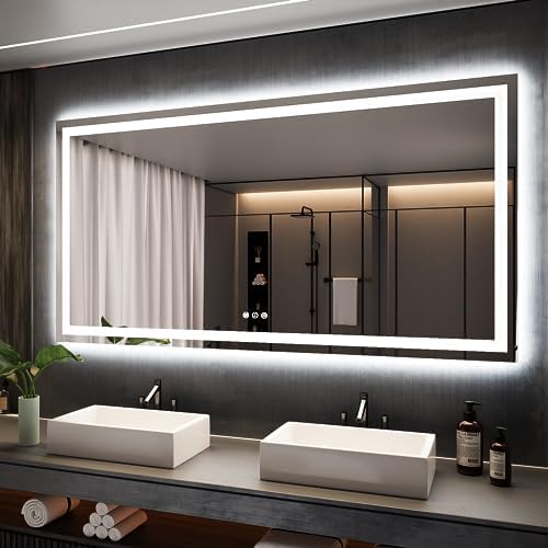 ISKM 72x36 LED Mirror for Bathroom, Front and Back Lit, Anti-Fog, Dimmable