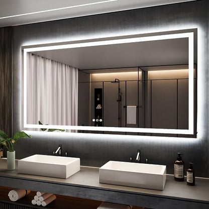 ISKM 72x36 LED Mirror for Bathroom, Front and Back Lit, Anti-Fog, Dimmable