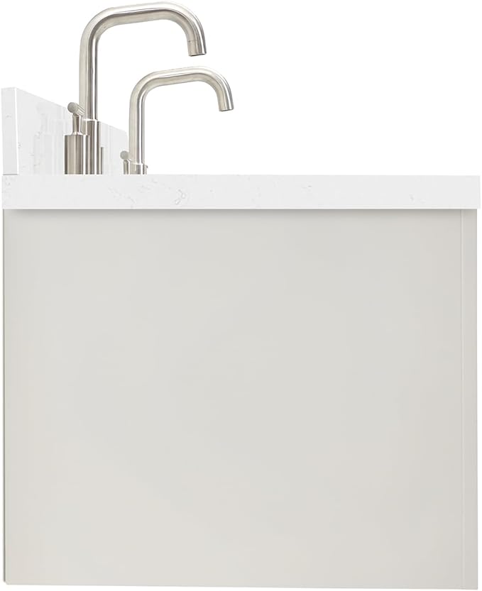 ARIEL Hutton 72-inch Bathroom Vanity with Sink,Solid Wood, 1.5-inch Carrara White Quartz Countertop & Backsplash, Double Rectangular Porcelain Sink, 3 Dovetail Drawers, White