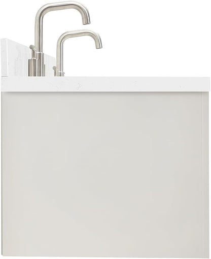 ARIEL Hutton 72-inch Bathroom Vanity with Sink,Solid Wood, 1.5-inch Carrara White Quartz Countertop & Backsplash, Double Rectangular Porcelain Sink, 3 Dovetail Drawers, White